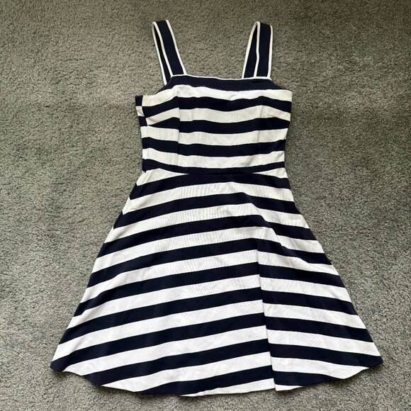 Tommy Hilfiger Striped Sleeveless Strap Nautical Navy Flare Midi Dress - Picture 1 of 3